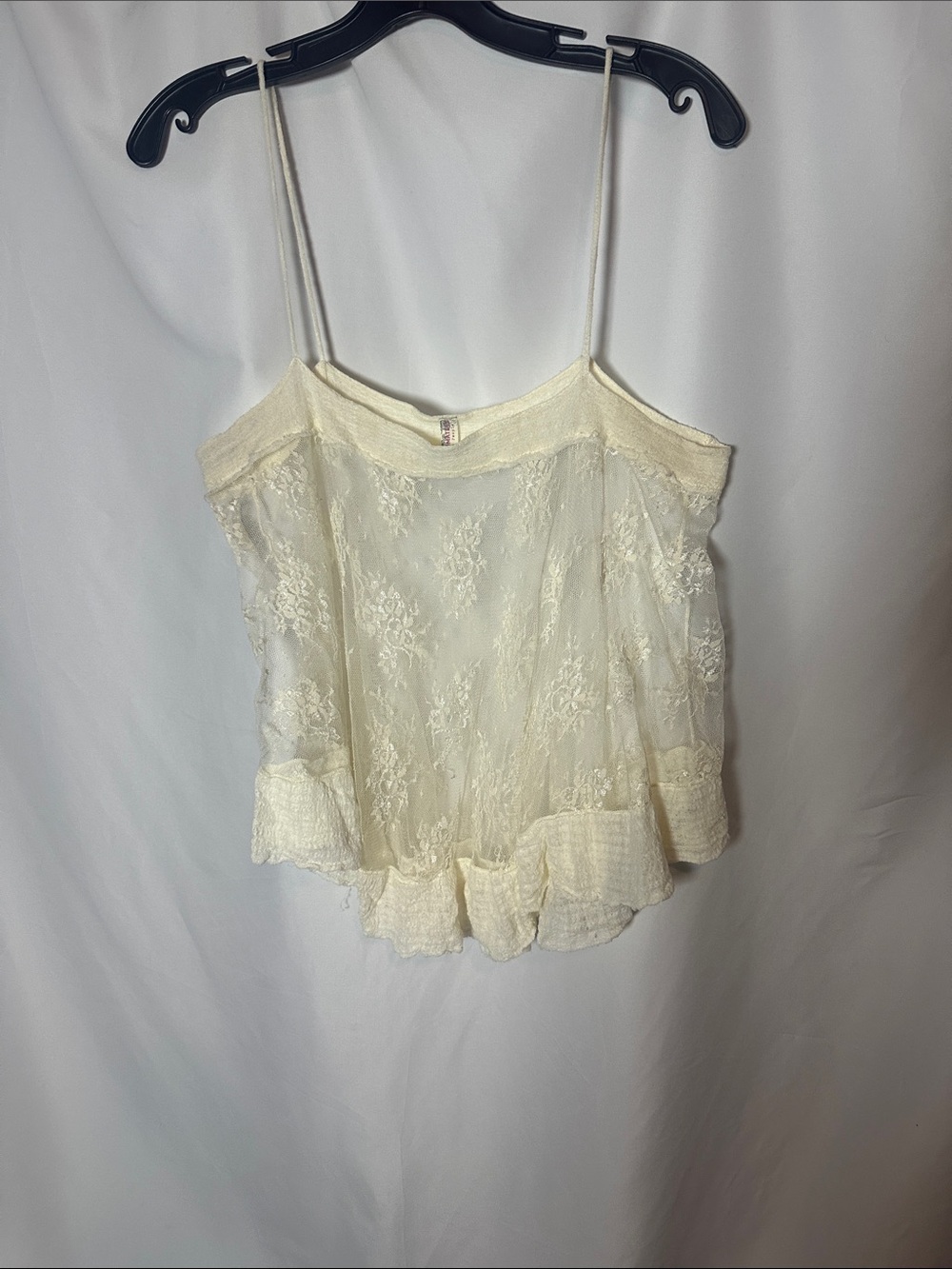 Free people Ivory Lace Ruffle-Trim Spaghetti Strap Cami